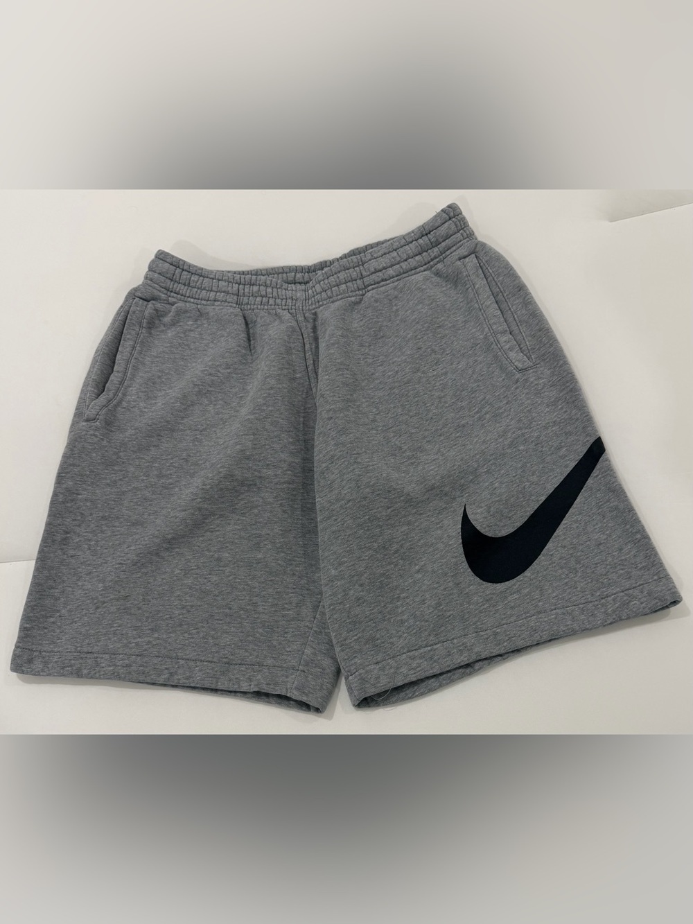 Nike Men's Gray Athletic Fleece Shorts with Black Swoosh
